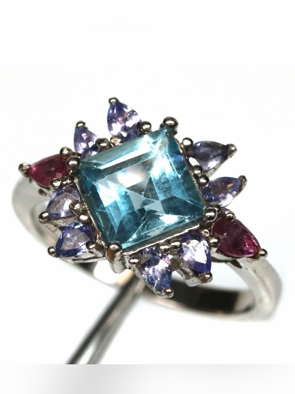 Exquisite Natural Blue Topaz Amethyst Ruby 2.78CT Ring 925 Sterling Silver Sz 7